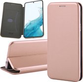 Hoesje geschikt voor Samsung Galaxy S22 - Book Case Lederen Wallet Cover Minimalistisch Pasjeshouder Hoes Roségoud