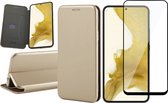 Coque Samsung Galaxy S22 Plus - Étui portefeuille en cuir avec porte-cartes minimaliste Goud - Protecteur d'écran en Tempered Glass trempé