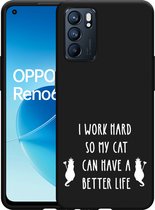 Oppo Reno6 5G Hoesje Zwart Royalty Cat - wit - Designed by Cazy