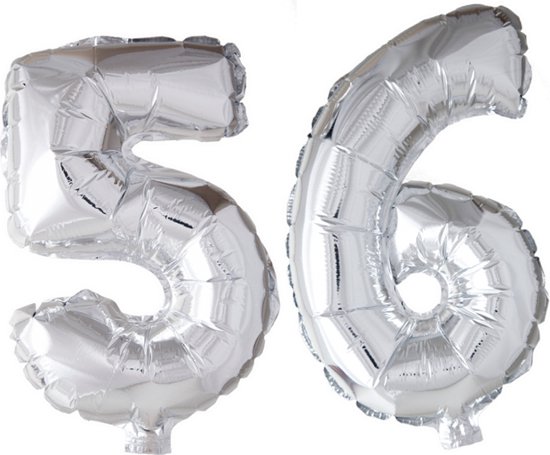 Folieballon 56 jaar Zilver 66cm