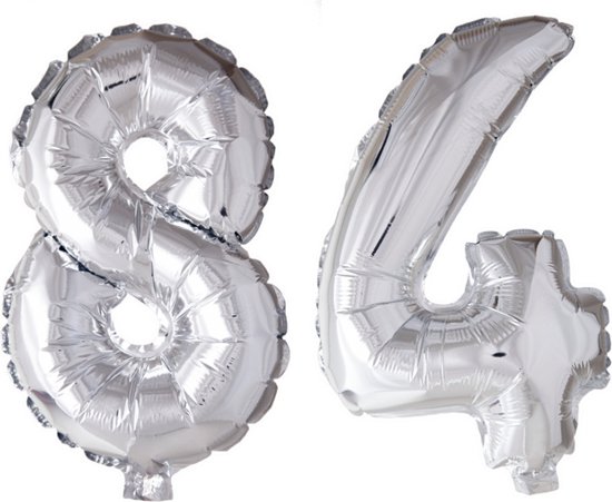 Folieballon 84 jaar Zilver 66cm