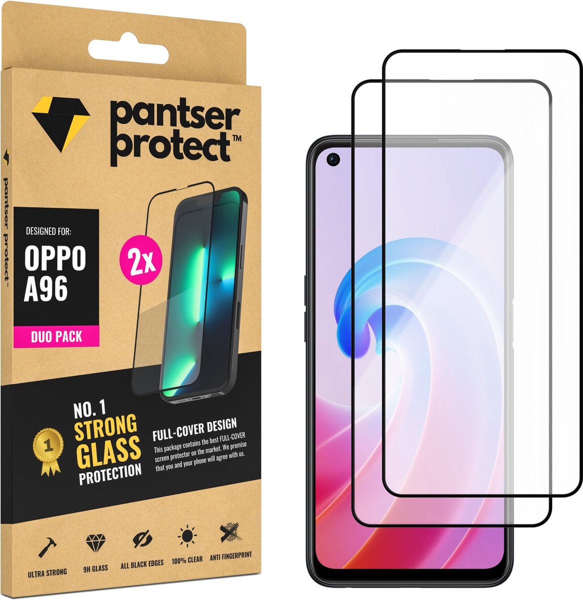 DUO-PACK - 2x Pantser Protect™ Glass Screenprotector Geschikt voor OPPO A96 - Case Friendly - Premium Pantserglas - Glazen Screen Protector