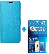 Portemonnee Book Case Hoesje + 2x Screenprotector Glas Geschikt voor: Motorola Moto E20 / E30 / E40 -  turquoise