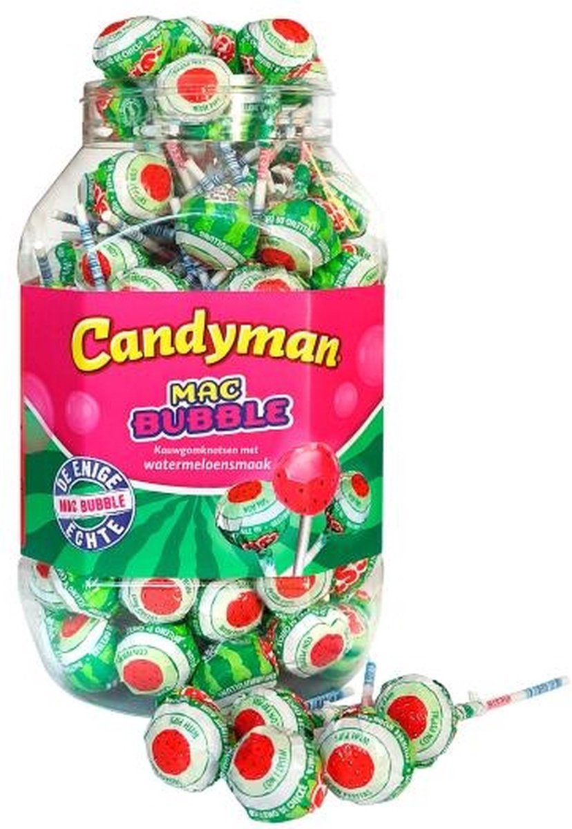 Candyman | Mac Bubble | Watermeloen lollie | 100 stuks | Omdoos 6x