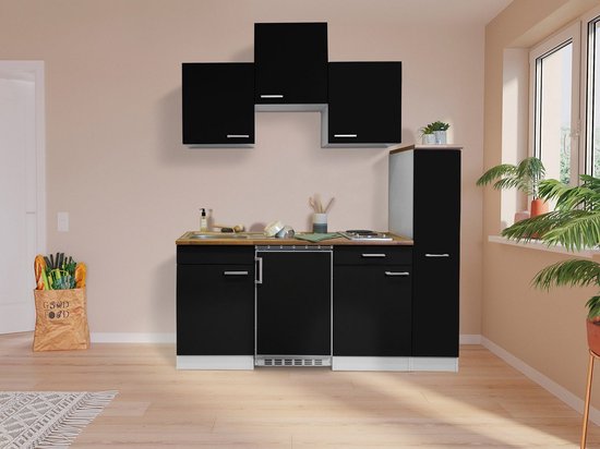 Goedkope keuken 180 cm - complete kleine keuken met apparatuur Luis -  Wit/Zwart -... | bol