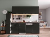 Goedkope keuken 225  cm - complete keuken met apparatuur Oliver  - Donker eiken/Grijs   - elektrische kookplaat - vaatwasser        - spoelbak