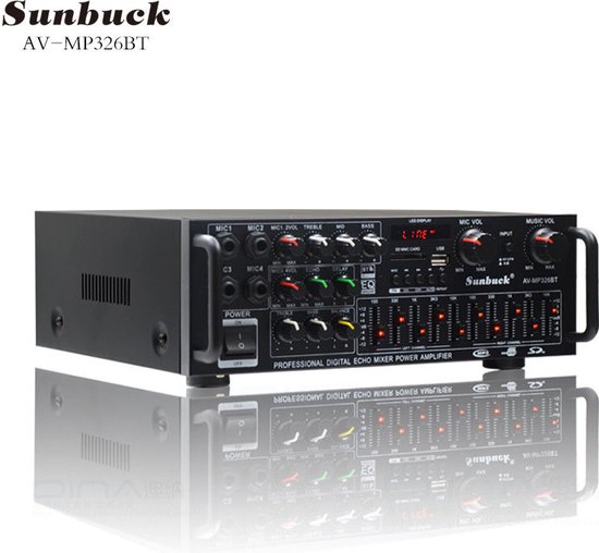 Sunbuck 2000W 220V Audio Eindversterker of autoversterker Bluetooth Hifi Luidspreker 4 Microfoon Afstandsbediening Ondersteuning Fm usb Sd-kaart DC12V - Sunbuck