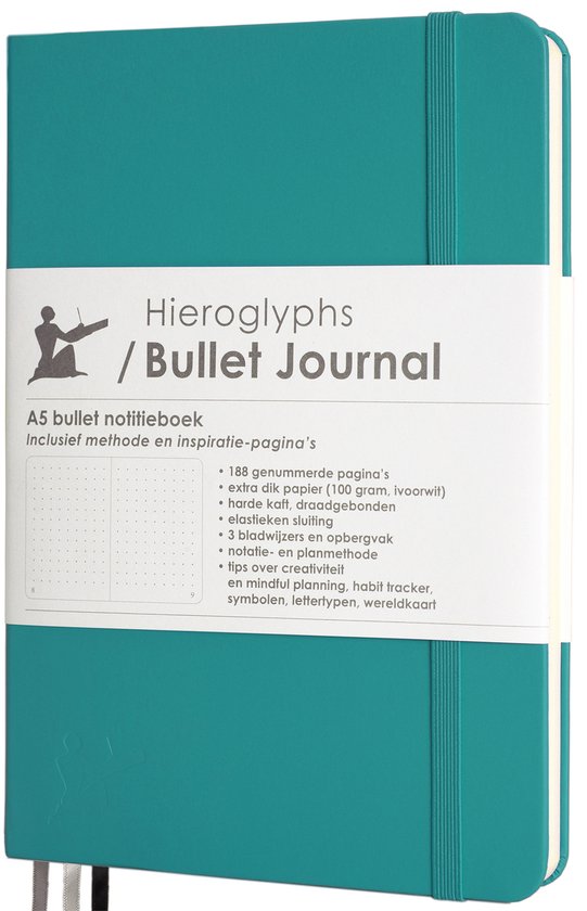 Hieroglyphs Bullet Journal - A5 notitieboek - Hardcover Notebook Dotted - Handleiding en Inspiratie - Nederlands - Lichtblauw