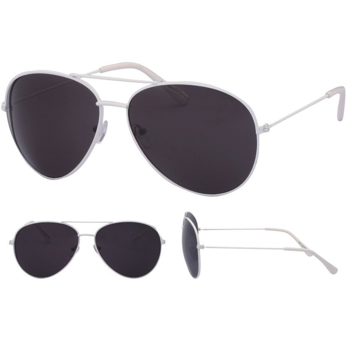 Piloten zonnebril wit met zwarte glazen voor volwassenen - Piloten zonnebrillen dames/heren
