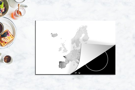 KitchenYeah® Inductie beschermer 81x52 cm - Europakaart in lichtgrijze waterverf - zwart wit - Kookplaataccessoires - Afdekplaat voor kookplaat - Inductiebeschermer - Inductiemat - Inductieplaat mat