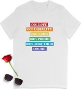 T-shirt Gay Pride - T-shirt Pride - 100% Pride - T-shirt femme avec imprimé - T-shirt homme avec imprimé Pride - Chemise Unisex Pride - Tailles unisexes : SML XL XXL XXXL - Couleurs du t-shirt : Wit et noir.