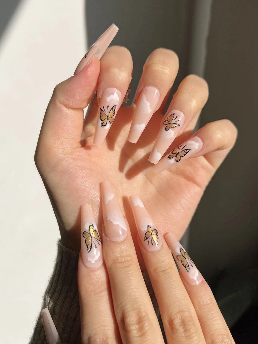 Goedkoopste 24 nepnagels met vlinderprint - kunstnagels - plaknagels - nagels