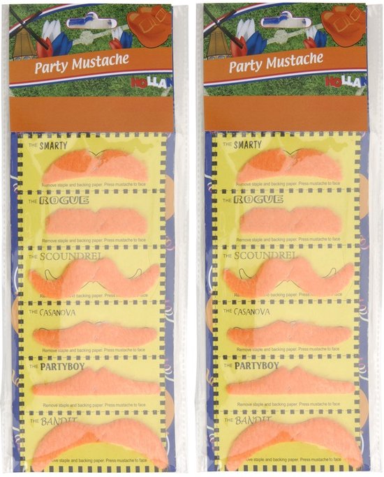 12x Oranje nep snorren verkleedaccessoires - EK/WK plaksnorren - Koningsdag accessoires - Verschillende soorten