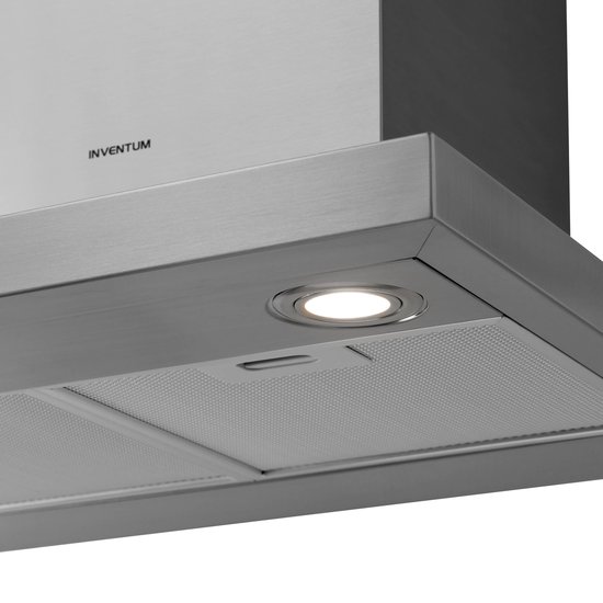 Inventum AKB6005RVS platte wandschouw afzuigkap 60 cm - Afzuigcapaciteit 630 m3/h - Geschikt voor open keuken - 3 standen - Ledspots - Luchtafvoer en recirculatie - RVS