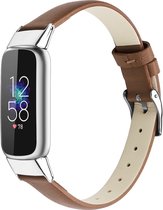 By Qubix - Geschikt voor fitbit luxe bandje - Leren bandje - Maat: Large - Bruin Smartwatchbandje horlogeband polsband Armband Strap Band Watchband