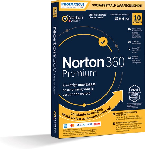 Norton 360 Premium 75GB, 10 devices, 1 jaar