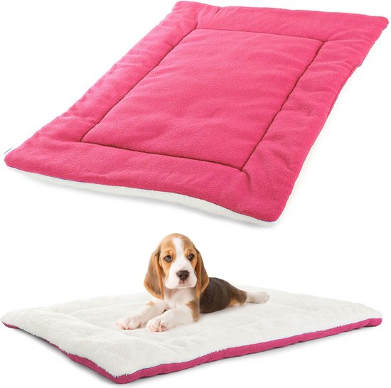 Hondenkussen van 100% zachte polyester - Hondenbed - Huisdiermat - Makkelijk te reinigen - Maat L - 54 x 44 x 2 cm - Roze
