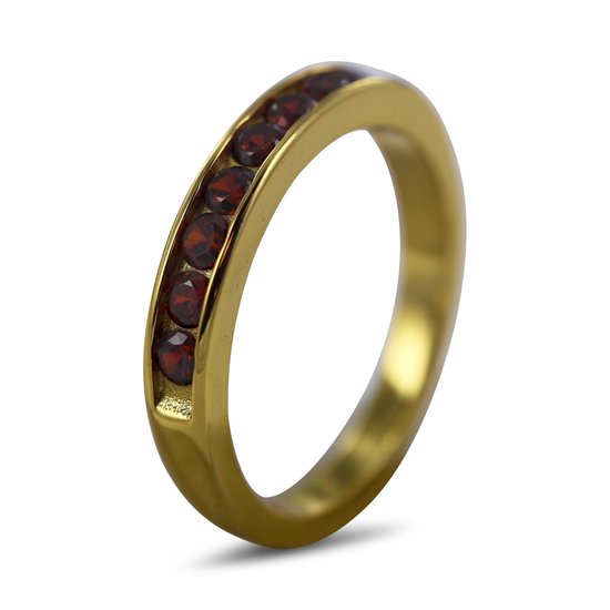 Silventi 9SIL-22110 Zilveren Ring met Zirkonia - Dames - 9 Zirkonia Steentjes - 3 mm - Rood - Maat 56 - 3,5 mm Breed - Zilver - Gold Plated(Verguld/Goud op Zilver)