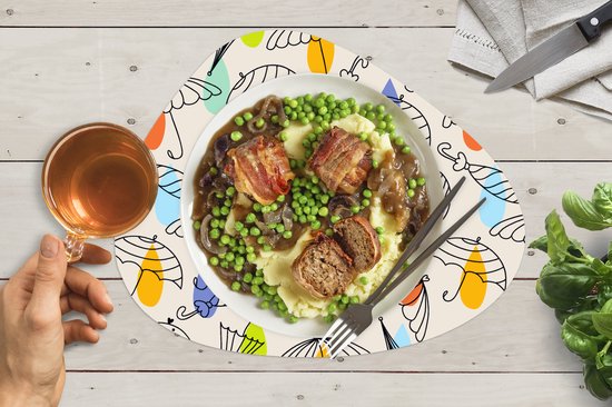 Set de table bio - Napperons bio - Pads - Pastel - Parapluie - Motifs - 6 pièces