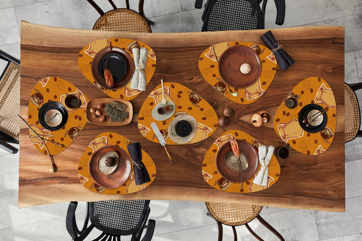 Placemat organisch - Placemats organic - Onderleggers - Koffie - Patronen - Koffiebonen - 8 stuks