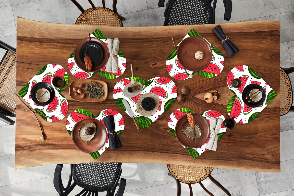 Onderleggers - Placemats - Placemats hartje - Patroon - Watermeloen - Pit - Fruit - 10 stuks