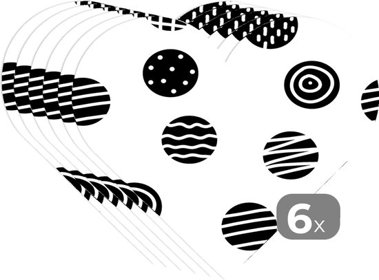 Napperons - Napperons cœur - Motifs - Pois - Zwart et Wit - 6 pièces