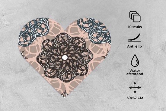 Onderleggers - Placemats - Placemats hartje - Patronen - Abstract - Bloemen - 10 stuks
