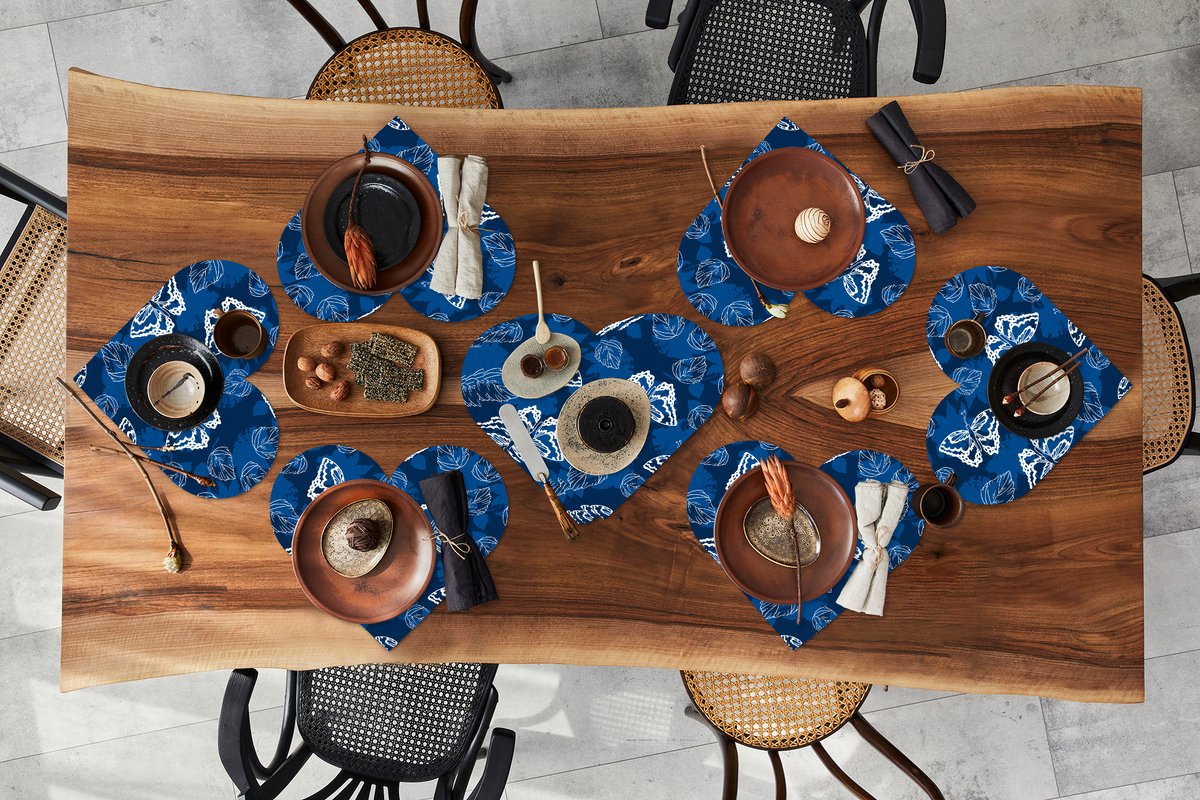 Onderleggers - Placemats - Placemats hartje - Vlinder - Insecten - Blauw - Wit - Design - 10 stuks