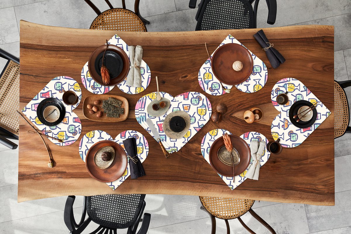 Onderleggers - Placemats - Placemats hartje - Cocktail - Glas - Zomer - Patronen - 10 stuks