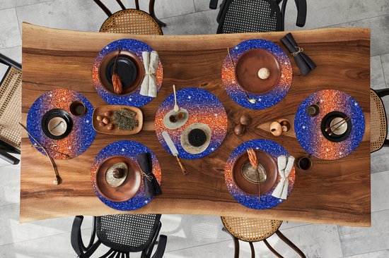 Sets de table ronds - Dessous de verre - Napperons ronds - Ombre - Vierge - Pierres précieuses - Zodiac - Motif - 8 pièces