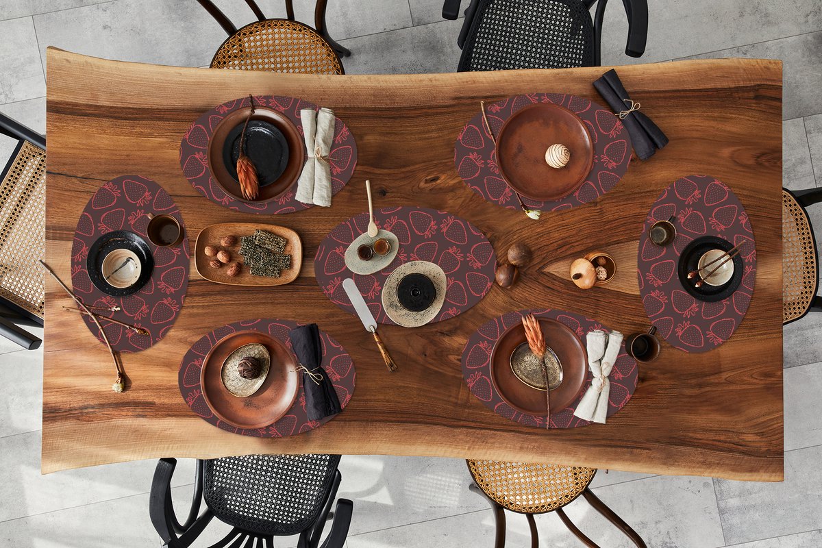 Placemats ovaal - Onderleggers - Ovale placemats - Patronen - Aardbei - Stippen - Fruit - 8 stuks