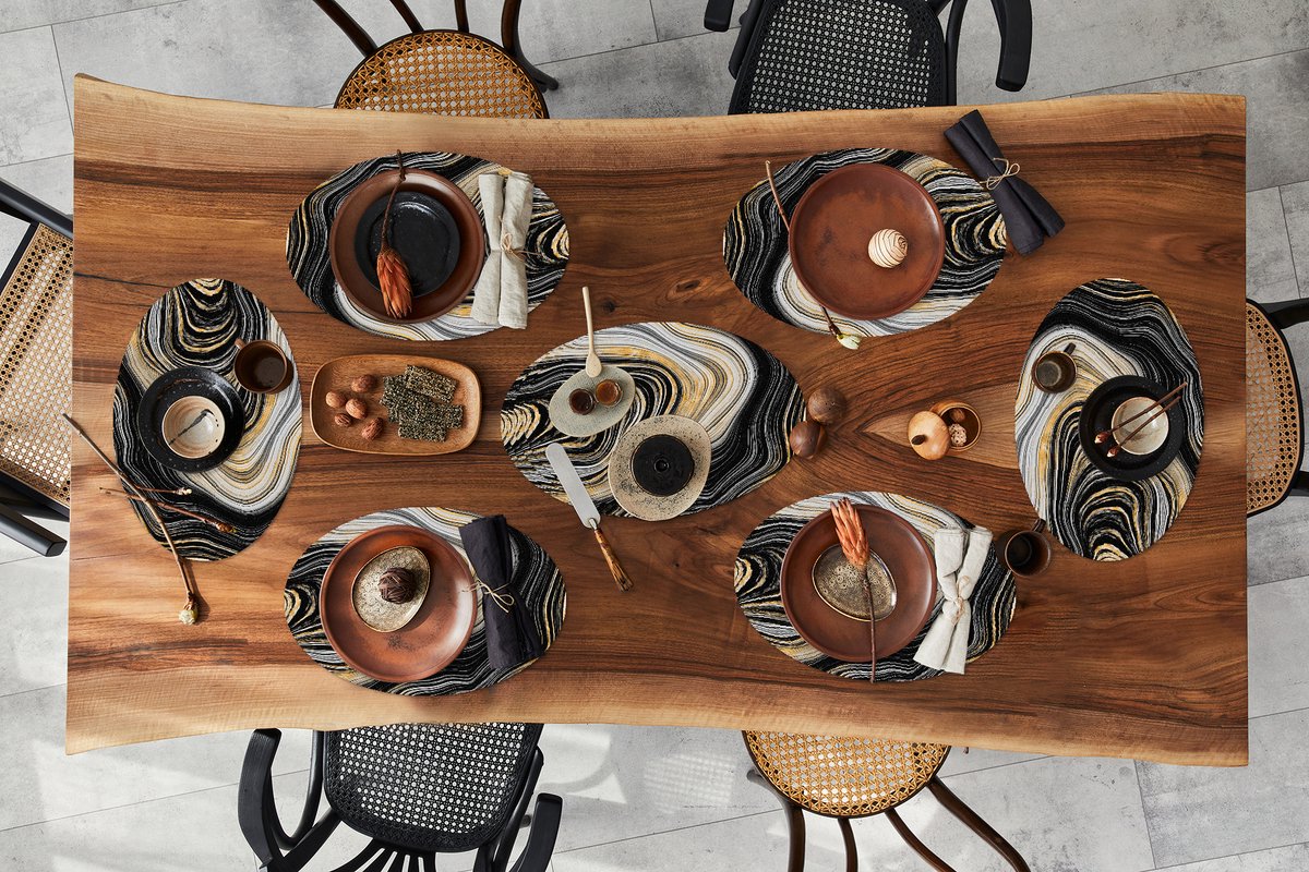 Placemats ovaal - Onderleggers - Ovale placemats - Marmer print - Gouden - Grijs - 10 stuks