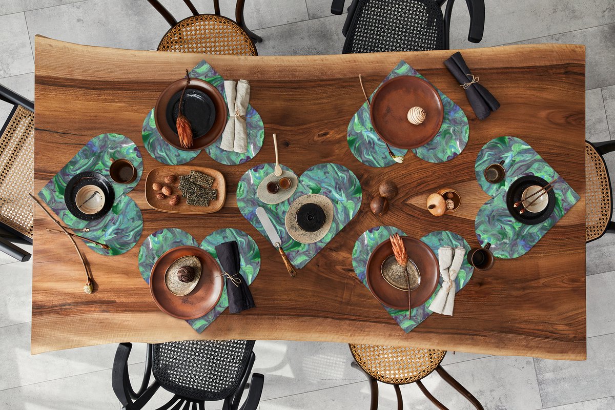 Onderleggers - Placemats - Placemats hartje - Abstract - Marmer print - Verf - Patronen - 8 stuks