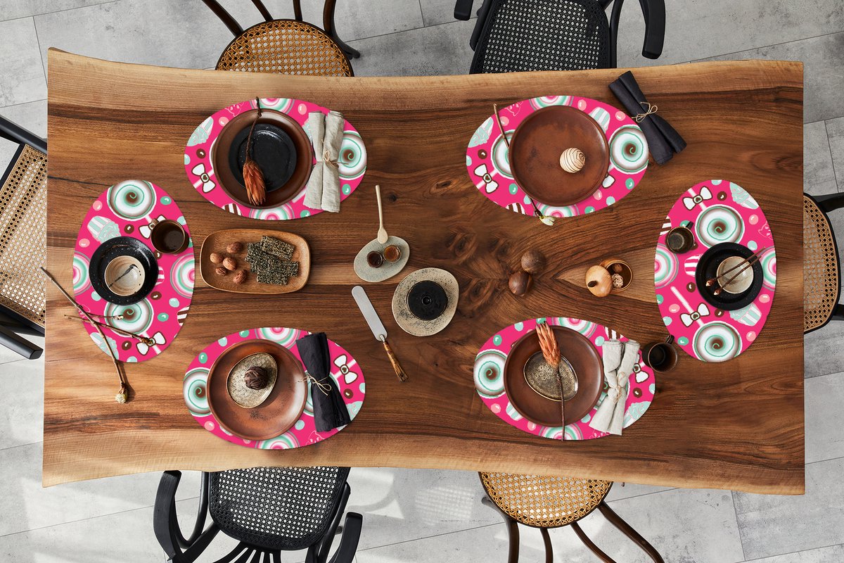 Placemats ovaal - Onderleggers - Ovale placemats - Design - Snoep - Candy - Roze - 6 stuks