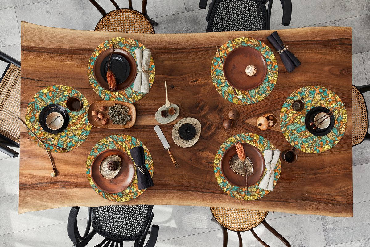 Ronde placemats - Onderlegger - Placemats rond - Design - Bladeren - Abstract - 6 stuks