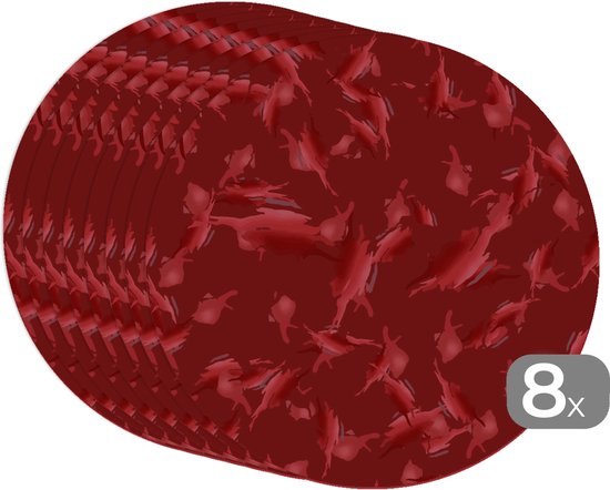Sets de table ronds - Dessous de plat - Sets de table ronds - Motifs - Rouge - Camouflage - 8 pièces