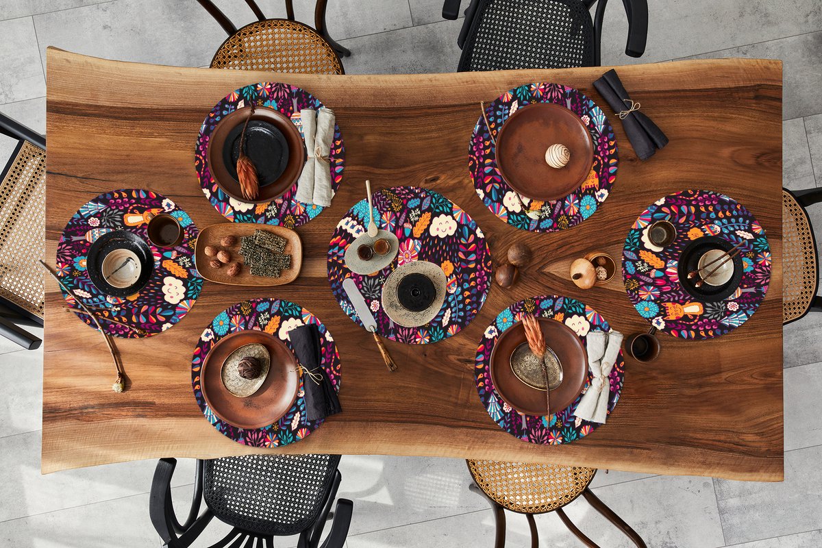 Ronde placemats - Onderlegger - Placemats rond - Patroon - Uil - Kat - Bloemen - 10 stuks