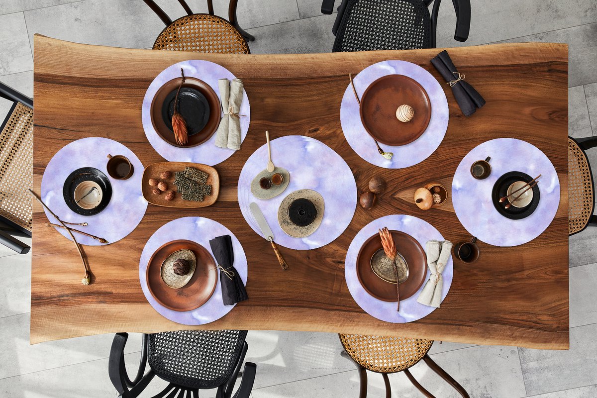 Ronde placemats - Onderlegger - Placemats rond - Waterverf - Patroon - Paars - 10 stuks