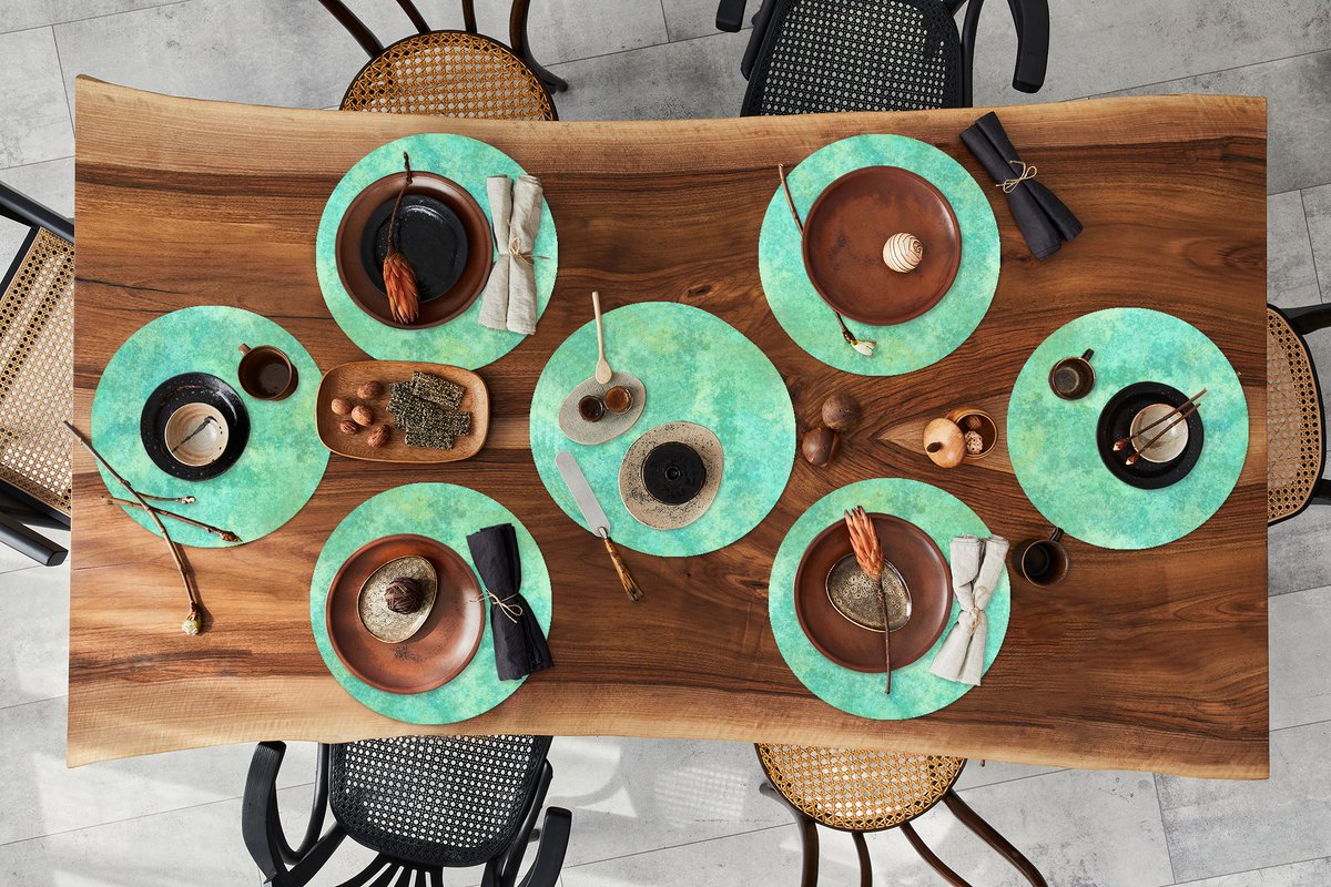 Ronde placemats - Onderlegger - Placemats rond - Verf - Turquoise - Patronen - 10 stuks