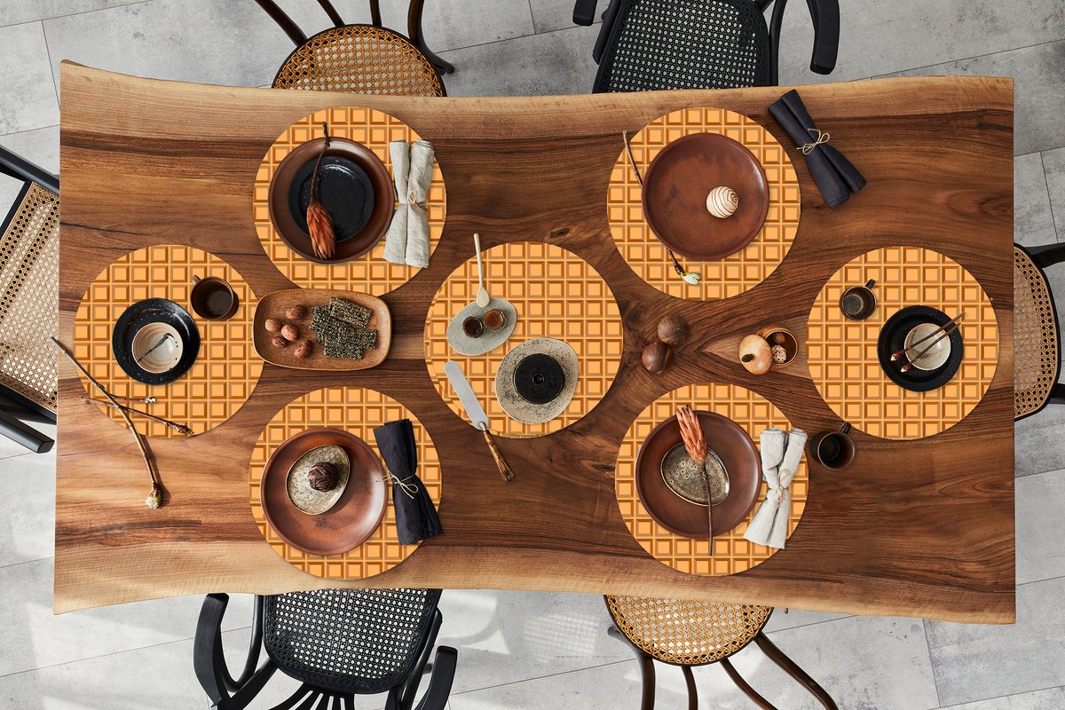 Ronde placemats - Onderlegger - Placemats rond - Wafel - Bruin - Structuur - Design - 8 stuks