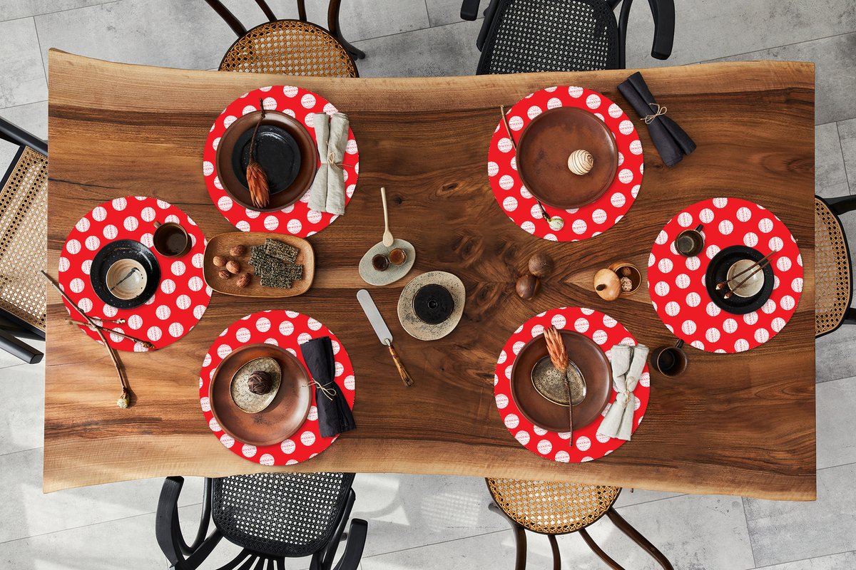 Ronde placemats - Onderlegger - Placemats rond - Stippen - Polka dot - Patronen - Rood - Wit - 6 stuks