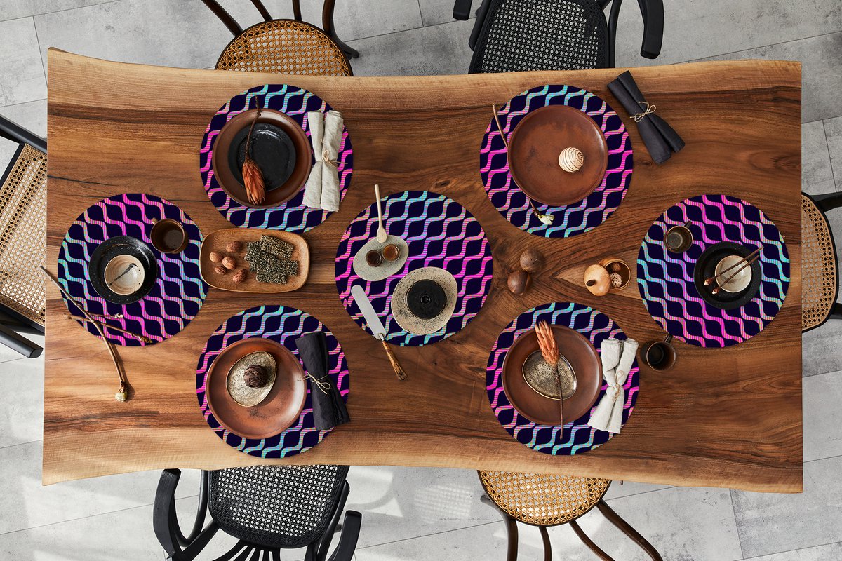 Ronde placemats - Onderlegger - Placemats rond - Design - Abstract - Neon - 8 stuks