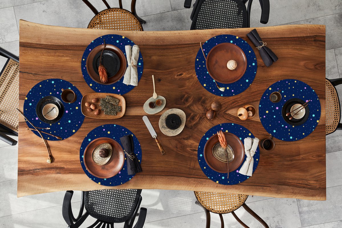 Ronde placemats - Onderlegger - Placemats rond - Sterrenhemel - Sterren - Design - 6 stuks