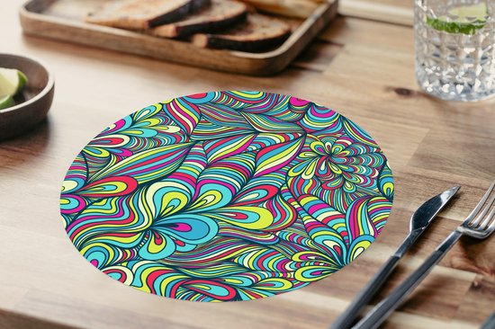 Sets de table ronds - Dessous de verre - Napperons ronds - Fantasy - Design - Couleurs - Rétro - 8 pièces