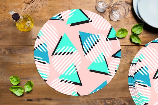 Sets de table ronds - Dessous de verre - Napperons ronds - Design - Années 80 - Abstrait - Pastel - 8 pièces