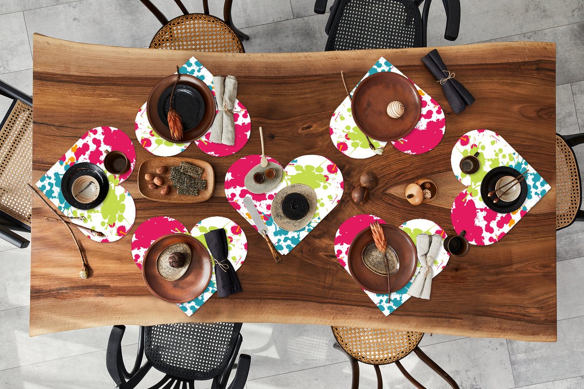 Onderleggers - Placemats - Placemats hartje - Patronen - Verf - Regenboog - 8 stuks