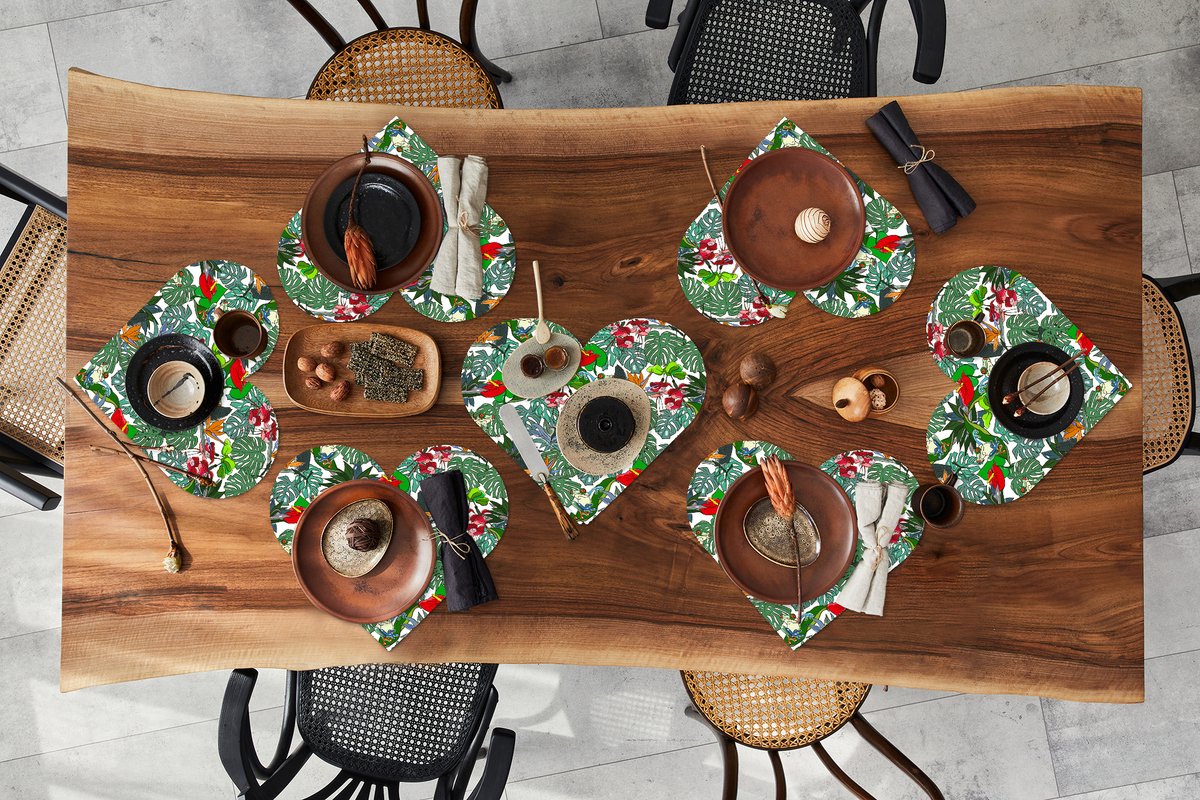 Onderleggers - Placemats - Placemats hartje - Patroon - Planten - Jungle - 8 stuks