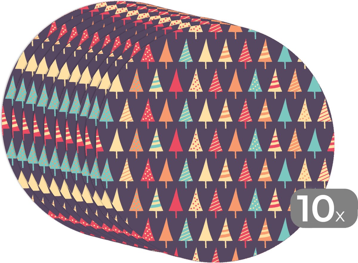 Ronde placemats Onderlegger Placemats rond Kerstboom Lijn