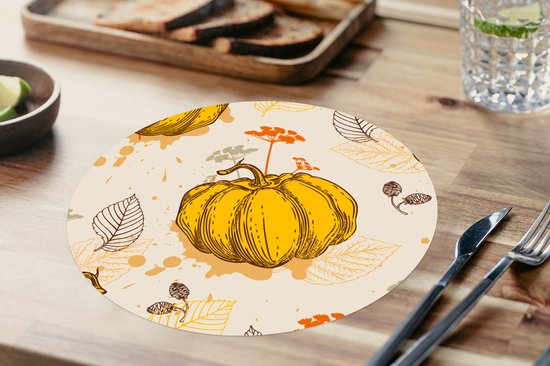Sets de table ronds - Dessous de verre - Napperons de table ronds - Citrouille - Automne - Motifs - 10 pièces