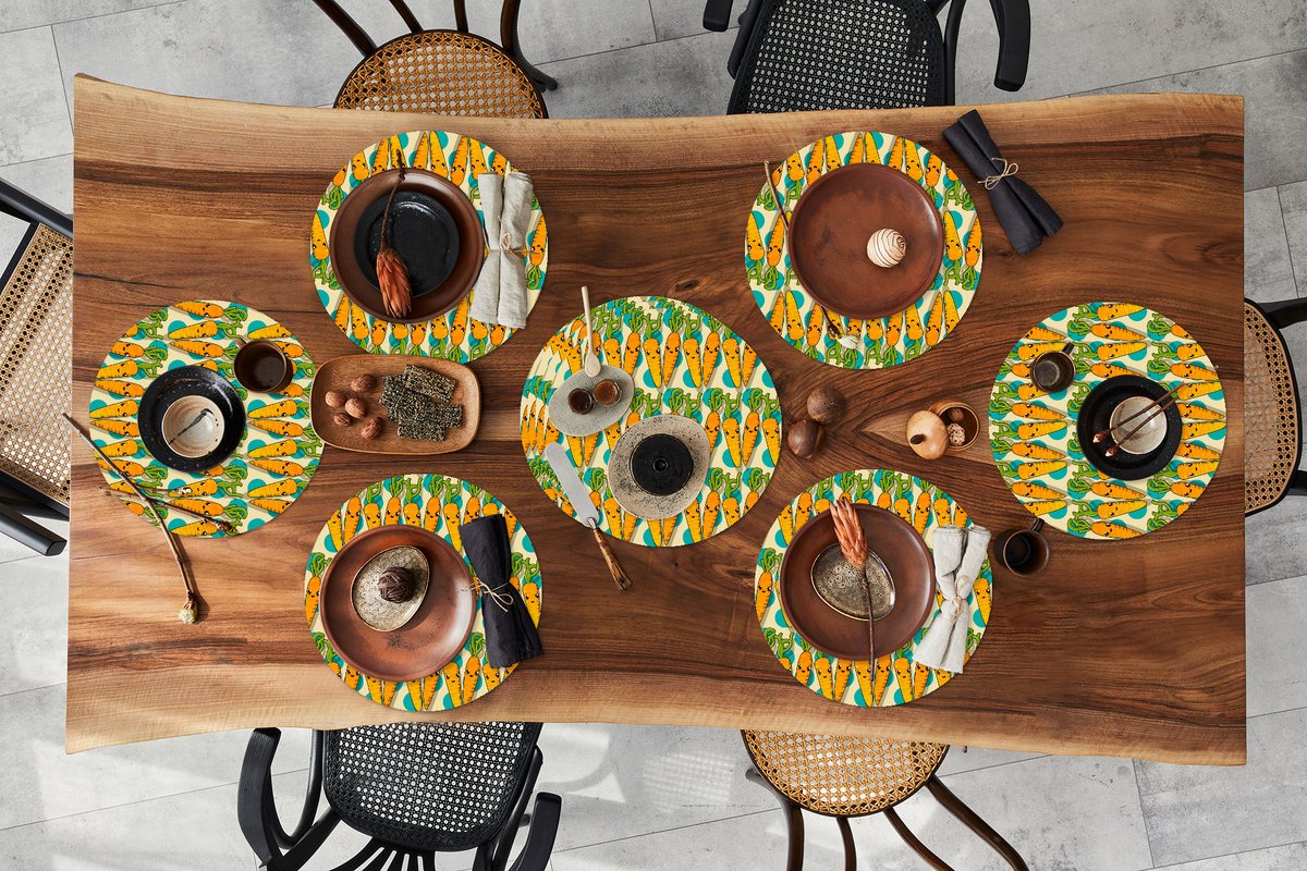 Ronde placemats - Onderlegger - Placemats rond - Patroon - Eten - Wortel - 10 stuks